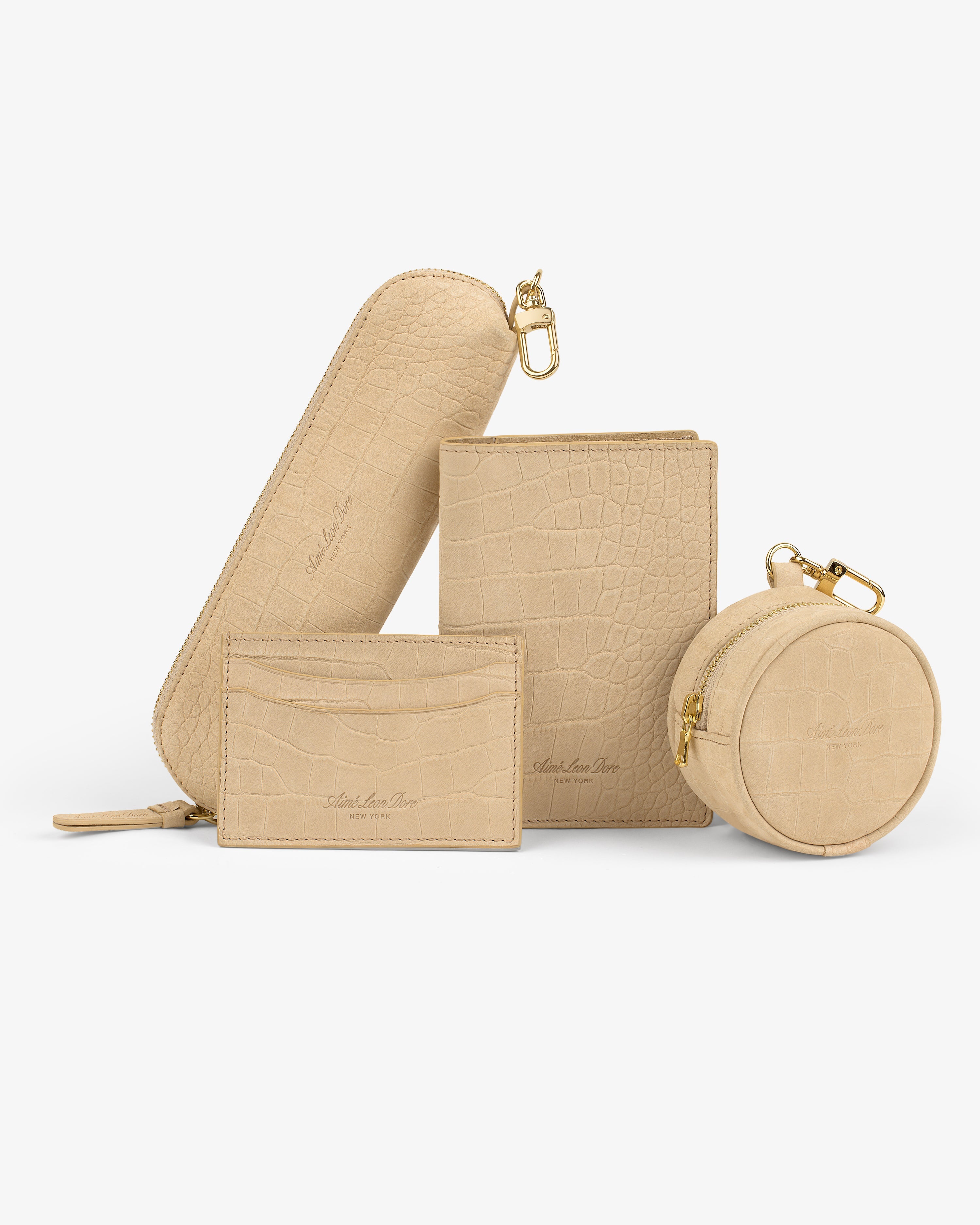 Croc-Embossed Nubuck Keychain Pouch