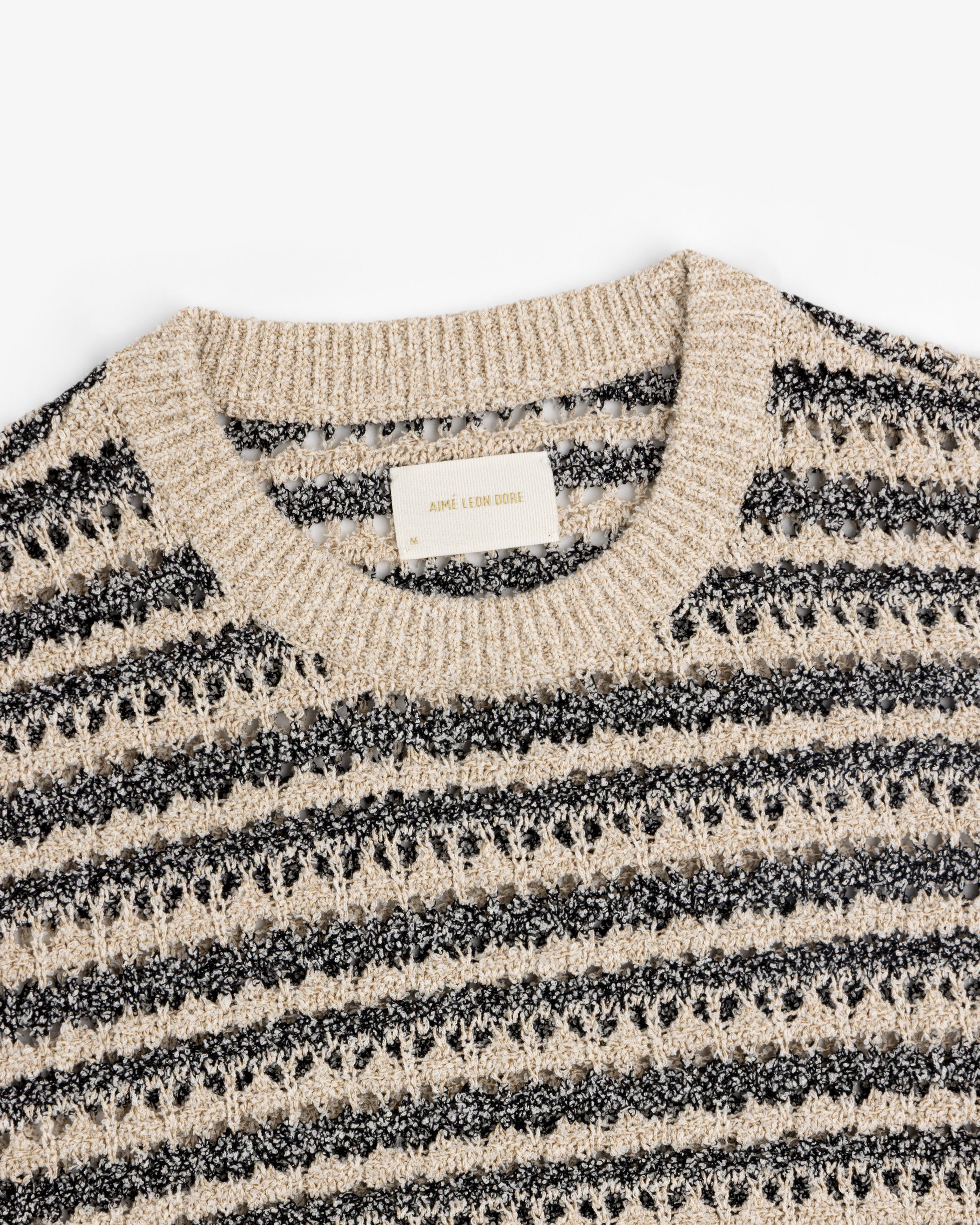 Bouclé Open Knit Crewneck Sweater