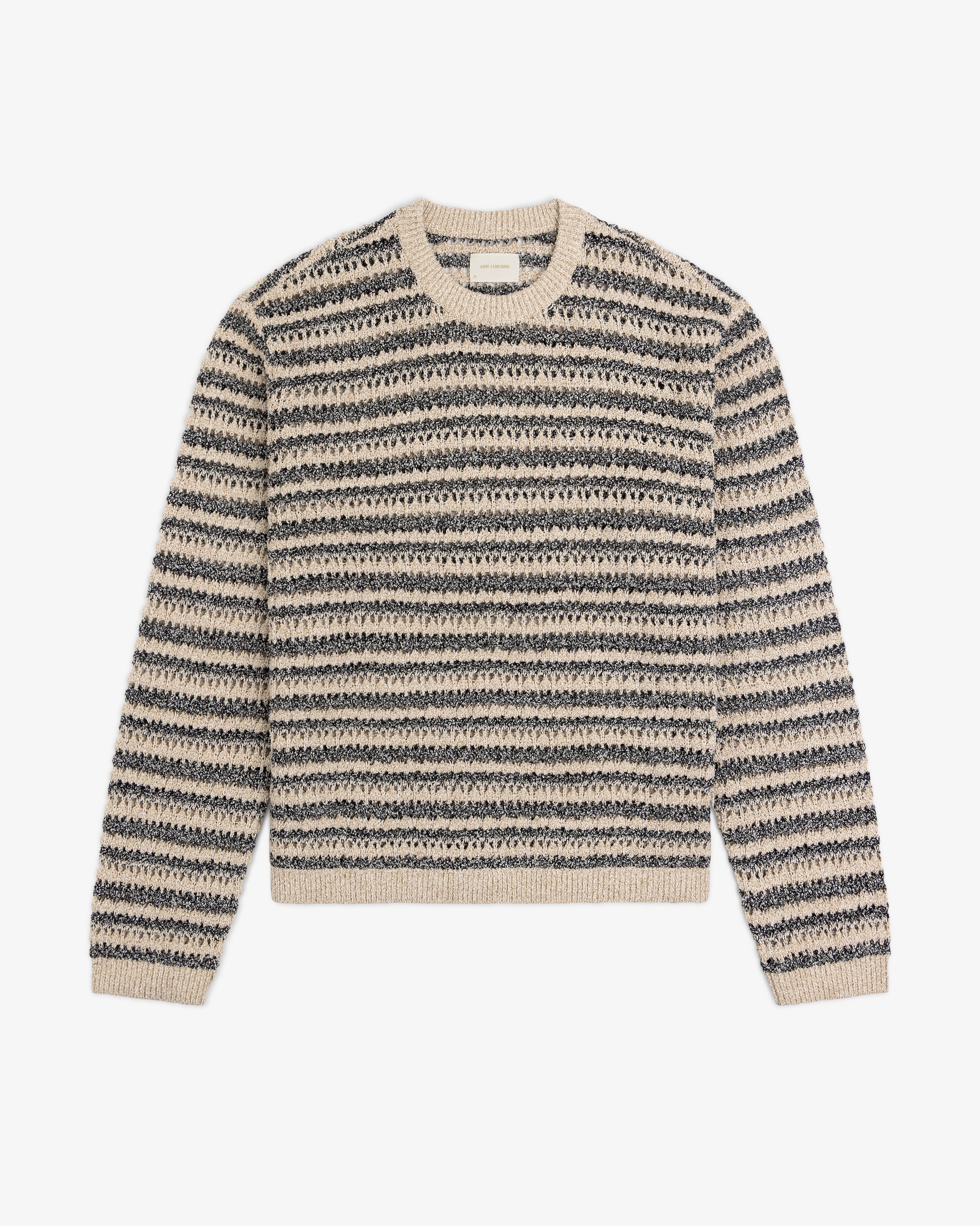 Bouclé Open Knit Crewneck Sweater