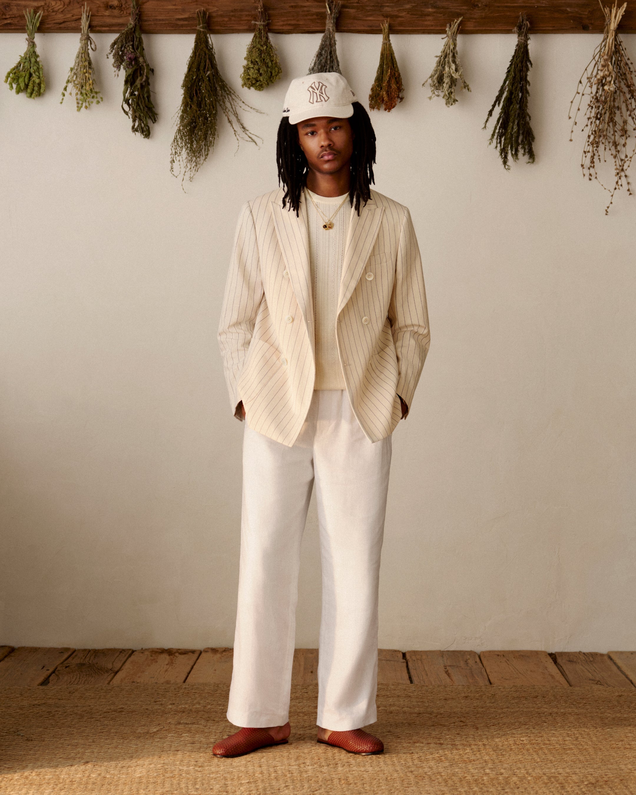 Double-Breasted Pinstripe Suit Jacket
