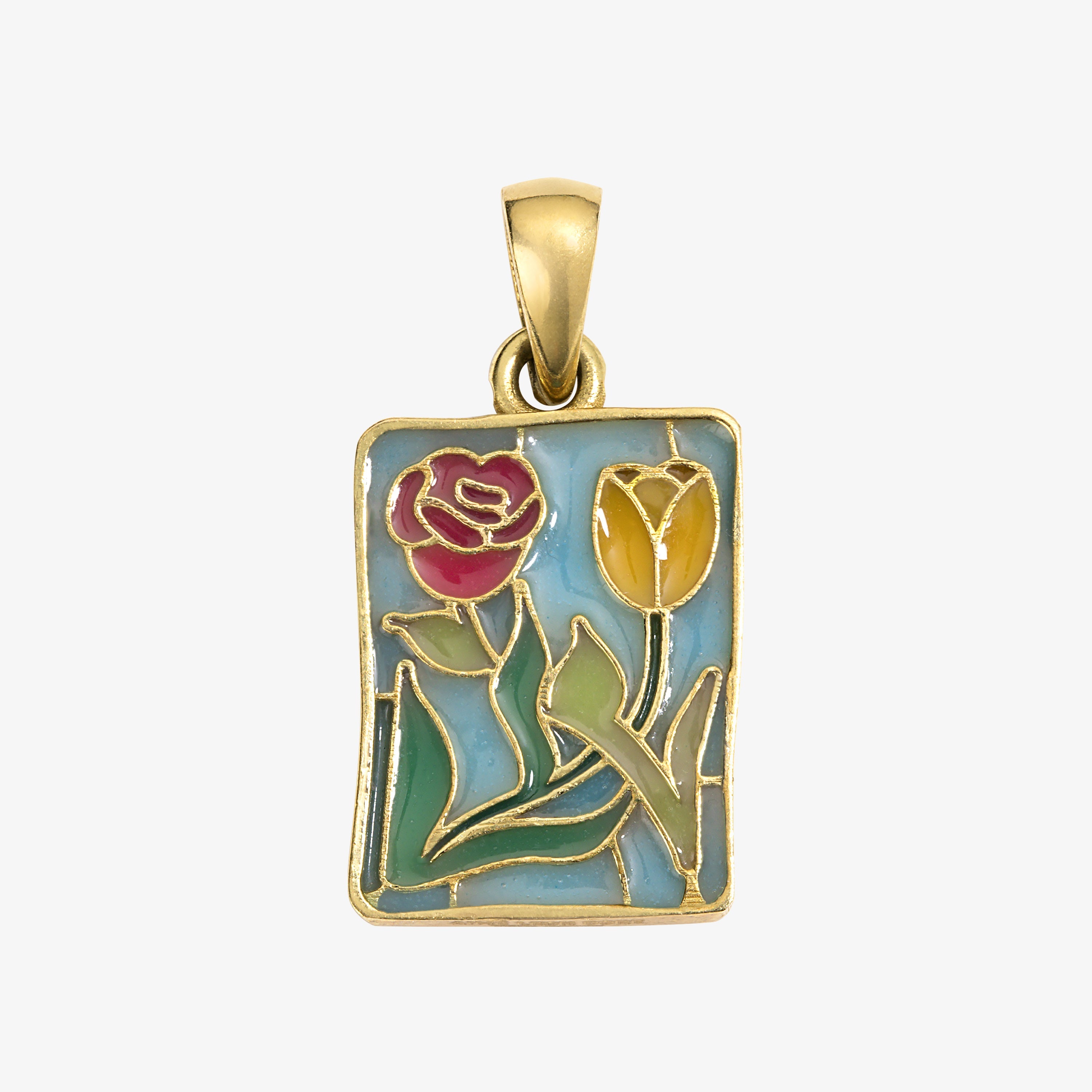 14Kt Gold Stained Glass Crest Pendant